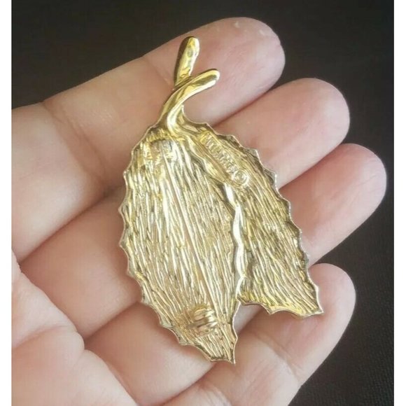 Vintage Sarah Coventry Brown Gold tone double leaf Brooch 2.25" - Picture 7 of 7